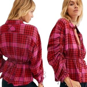 We the Free Pacific Dawn Plaid Snap Front Top w/Strings  & Waist to Ruch Sz L